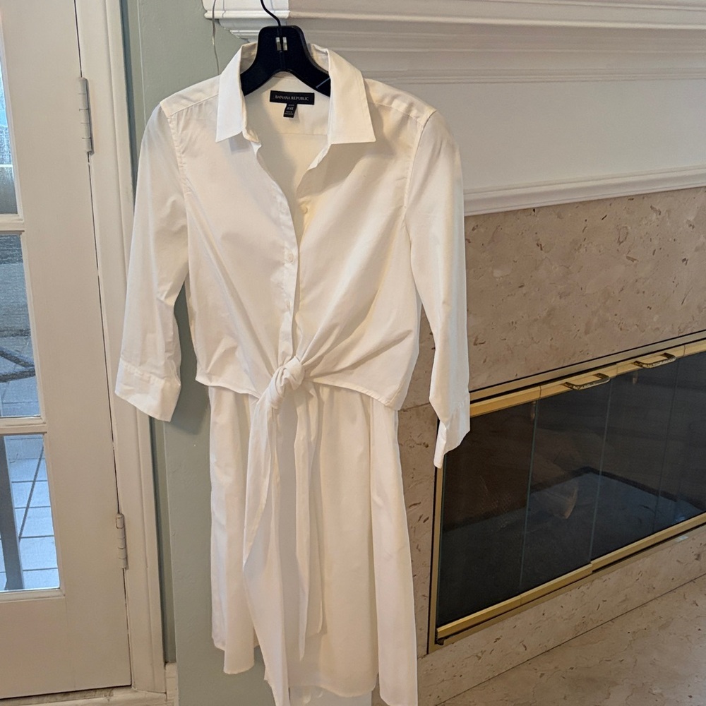 Banana Republic White Tie-Front Shirt Dress